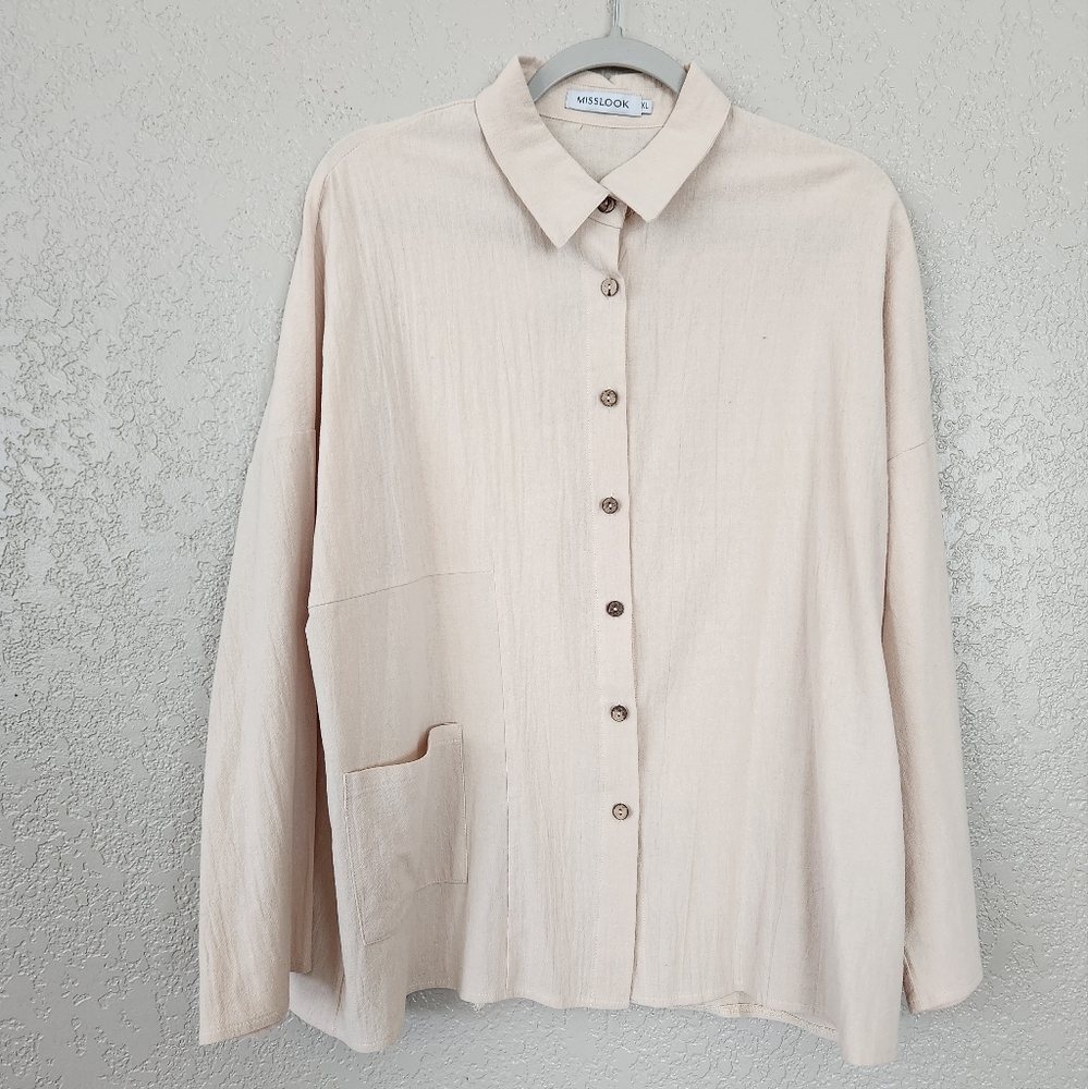 New Look Cream Button up Long Sleeve Shirt Size XL